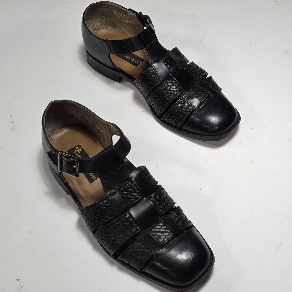 Stacy Adams Black Leather Buckle Sandals Size 10